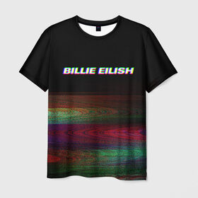 Мужская футболка 3D с принтом BILLIE EILISH (Glitch) в Курске, 100% полиэфир | прямой крой, круглый вырез горловины, длина до линии бедер | 