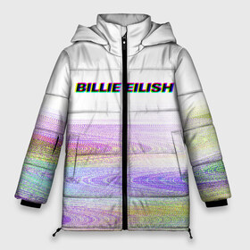 Женская зимняя куртка 3D с принтом BILLIE EILISH (Glitch) в Курске, верх — 100% полиэстер; подкладка — 100% полиэстер; утеплитель — 100% полиэстер | длина ниже бедра, силуэт Оверсайз. Есть воротник-стойка, отстегивающийся капюшон и ветрозащитная планка. 

Боковые карманы с листочкой на кнопках и внутренний карман на молнии | all | asleep | bad | bellyache | billie | blohsh | dont | eilish | eyes | fall | guy | logo | music | ocean | singer | smile | when | айлиш | били | билли | бэрд | лого | музыка | пайрат | певица | символ | эйлиш