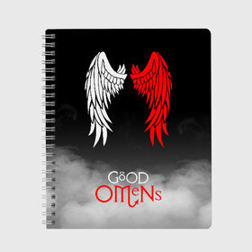 Тетрадь с принтом GOOD OMENS в Курске, 100% бумага | 48 листов, плотность листов — 60 г/м2, плотность картонной обложки — 250 г/м2. Листы скреплены сбоку удобной пружинной спиралью. Уголки страниц и обложки скругленные. Цвет линий — светло-серый
 | Тематика изображения на принте: good omens | благие знамения | терри пратчетт