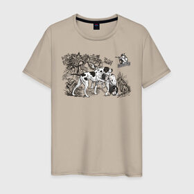 Мужская футболка хлопок с принтом Охотничьи собаки в Курске, 100% хлопок | прямой крой, круглый вырез горловины, длина до линии бедер, слегка спущенное плечо. | hunt | hunter | охота | охотник | пес | рисунок | собаки | туризм | хобби