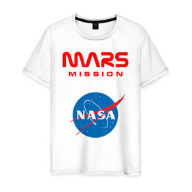 Мужская футболка хлопок с принтом Nasa Mars mission в Курске, 100% хлопок | прямой крой, круглый вырез горловины, длина до линии бедер, слегка спущенное плечо. | mars mission | миссия марс | наса | насса