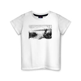 Детская футболка хлопок с принтом Охотники на реке в Курске, 100% хлопок | круглый вырез горловины, полуприлегающий силуэт, длина до линии бедер | hunter | гравюра | лодка | охотник | природа | птицы | река | рисунок | хобби