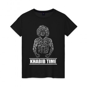 Женская футболка хлопок с принтом Khabib Time в Курске, 100% хлопок | прямой крой, круглый вырез горловины, длина до линии бедер, слегка спущенное плечо | 