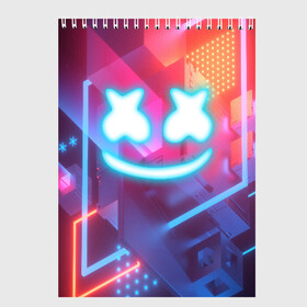 Скетчбук с принтом MARSHMELLO NEON в Курске, 100% бумага
 | 48 листов, плотность листов — 100 г/м2, плотность картонной обложки — 250 г/м2. Листы скреплены сверху удобной пружинной спиралью | america | dj | marshmello | usa | америка | маршмелло