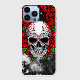 Чехол для iPhone 13 Pro Max с принтом Skull and Roses в Курске,  |  | flowers | muertos | roses | skull | space | tribal | звезды | космос | лепестки | муэртос | розы | трайбл | цветы | череп