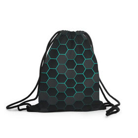 Рюкзак-мешок 3D с принтом Big Octagon в Курске, 100% полиэстер | плотность ткани — 200 г/м2, размер — 35 х 45 см; лямки — толстые шнурки, застежка на шнуровке, без карманов и подкладки | octagon | бирюзовый | неон | неоновые соты | соты