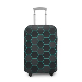 Чехол для чемодана 3D с принтом Big Octagon в Курске, 86% полиэфир, 14% спандекс | двустороннее нанесение принта, прорези для ручек и колес | octagon | бирюзовый | неон | неоновые соты | соты