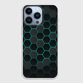 Чехол для iPhone 13 Pro с принтом Big Octagon в Курске,  |  | octagon | бирюзовый | неон | неоновые соты | соты