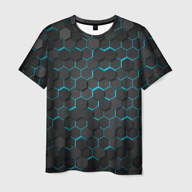 Мужская футболка 3D с принтом Turquoise Octagon в Курске, 100% полиэфир | прямой крой, круглый вырез горловины, длина до линии бедер | octagon | бирюзовые соты | бирюзовый | неон | неоновые соты | октагон | соты