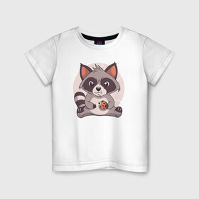 Детская футболка хлопок с принтом Милый Енот в Курске, 100% хлопок | круглый вырез горловины, полуприлегающий силуэт, длина до линии бедер | Тематика изображения на принте: racoon | енот | енотик | еноты