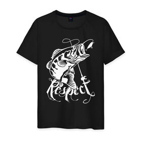 Мужская футболка хлопок с принтом Respect в Курске, 100% хлопок | прямой крой, круглый вырез горловины, длина до линии бедер, слегка спущенное плечо. | рыба | рыбак | рыбалка | снасти | увлечение | улов | хобби
