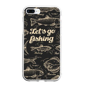 Чехол для iPhone 7Plus/8 Plus матовый с принтом Let`s go fishing в Курске, Силикон | Область печати: задняя сторона чехла, без боковых панелей | рыба | рыбак | рыбалка | снасти | увлечение | улов | хобби