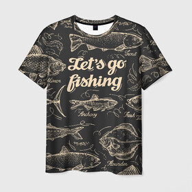 Мужская футболка 3D с принтом Let`s go fishing в Курске, 100% полиэфир | прямой крой, круглый вырез горловины, длина до линии бедер | рыба | рыбак | рыбалка | снасти | увлечение | улов | хобби