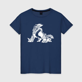 Женская футболка хлопок с принтом Monster Hunter: World в Курске, 100% хлопок | прямой крой, круглый вырез горловины, длина до линии бедер, слегка спущенное плечо | dragon | game | hunter | logo | monster | world | дракон | драконы | игра | монстр | монстры | охотник
