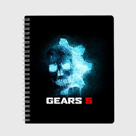 Тетрадь с принтом GEARS 5 в Курске, 100% бумага | 48 листов, плотность листов — 60 г/м2, плотность картонной обложки — 250 г/м2. Листы скреплены сбоку удобной пружинной спиралью. Уголки страниц и обложки скругленные. Цвет линий — светло-серый
 | game | games | gears | gears 5 | gears of war | logo | shooter | symbol | war | боевик | вар | войны | гирс | гирс 5 | гирс оф вар | игра | игры | лого | логотип | символ | шестерни | шутер