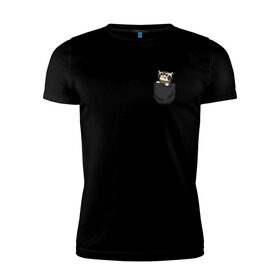 Мужская футболка премиум с принтом Енот в кармане в Курске, 92% хлопок, 8% лайкра | приталенный силуэт, круглый вырез ворота, длина до линии бедра, короткий рукав | raccoon | енот | карман