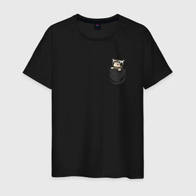 Мужская футболка хлопок с принтом Енот в кармане в Курске, 100% хлопок | прямой крой, круглый вырез горловины, длина до линии бедер, слегка спущенное плечо. | raccoon | енот | карман