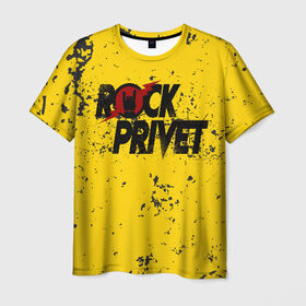 Мужская футболка 3D с принтом Rock Privet в Курске, 100% полиэфир | прямой крой, круглый вырез горловины, длина до линии бедер | Тематика изображения на принте: rock | rock privet | рок. рок привет