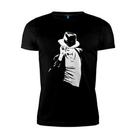 Мужская футболка премиум с принтом Майкл Джексон в Курске, 92% хлопок, 8% лайкра | приталенный силуэт, круглый вырез ворота, длина до линии бедра, короткий рукав | michael jackson | артист | майкл джексон | музыка | поп | рок