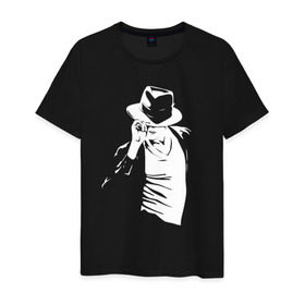 Мужская футболка хлопок с принтом Майкл Джексон в Курске, 100% хлопок | прямой крой, круглый вырез горловины, длина до линии бедер, слегка спущенное плечо. | michael jackson | артист | майкл джексон | музыка | поп | рок
