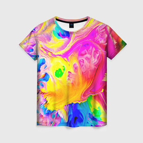 Женская футболка 3D с принтом КРАСКИ в Курске, 100% полиэфир ( синтетическое хлопкоподобное полотно) | прямой крой, круглый вырез горловины, длина до линии бедер | abstract | abstraction | color | geometry | paitnt | psy | абстракция | геометрия | краски | неоновые | психоделика