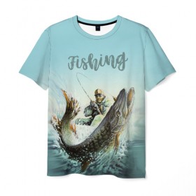 Мужская футболка 3D с принтом Fishing в Курске, 100% полиэфир | прямой крой, круглый вырез горловины, длина до линии бедер | рыба | рыбак | рыбалка | снасти | увлечение | улов | хобби