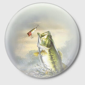 Значок с принтом Рыбалка в Курске,  металл | круглая форма, металлическая застежка в виде булавки | рыба | рыбак | рыбалка | снасти | увлечение | улов | хобби
