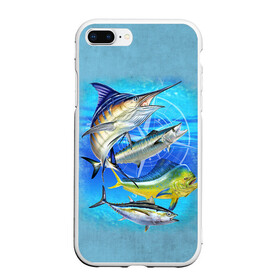 Чехол для iPhone 7Plus/8 Plus матовый с принтом Marlin and other fish в Курске, Силикон | Область печати: задняя сторона чехла, без боковых панелей | рыба | рыбак | рыбалка | снасти | увлечение | улов | хобби