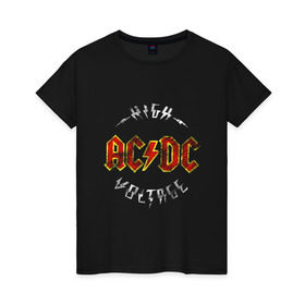 Женская футболка хлопок с принтом AC/DC в Курске, 100% хлопок | прямой крой, круглый вырез горловины, длина до линии бедер, слегка спущенное плечо | Тематика изображения на принте: ac | ac dc | ac dc группа | ac dc лучшее | rock | rock n roll | блюз рок | иси диси | хард рок