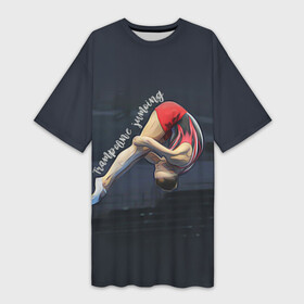 Платье-футболка 3D с принтом Прыжки на батуте в Курске,  |  | aerobics | jumping | sport | trampoline | trampoline aerobics | trampoline jumping | trampoline sport | батут | батутисты | батутный спорт | спорт