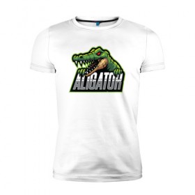 Мужская футболка премиум с принтом Alligator / Аллигатор в Курске, 92% хлопок, 8% лайкра | приталенный силуэт, круглый вырез ворота, длина до линии бедра, короткий рукав | design | logo | mascot | герои | дикий | звери | киберспорт | крокодил | спортивная | стиль | талисман | фитнес | форма | футбол | яркие