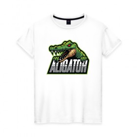 Женская футболка хлопок с принтом Alligator / Аллигатор в Курске, 100% хлопок | прямой крой, круглый вырез горловины, длина до линии бедер, слегка спущенное плечо | design | logo | mascot | герои | дикий | звери | киберспорт | крокодил | спортивная | стиль | талисман | фитнес | форма | футбол | яркие