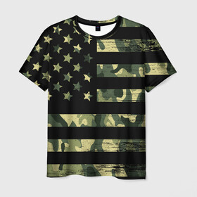 Мужская футболка 3D с принтом American Flag Camo в Курске, 100% полиэфир | прямой крой, круглый вырез горловины, длина до линии бедер | Тематика изображения на принте: eagle | states | united | usa | армейские | армия | камуфляж | орел | служба | снайпер | соединенных | солдат | сша | форма | штатов
