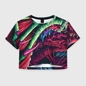 Женская футболка Cropp-top с принтом HYPER BEAST в Курске, 100% полиэстер | круглая горловина, длина футболки до линии талии, рукава с отворотами | awp | counter strike | cs go | cs go global offensive | hyper beast | skin cs | team cs | команды cs | скины оружия | скоростной зверь | хайпер бист