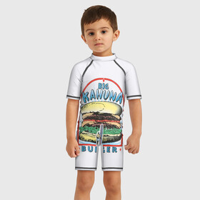 Детский купальный костюм 3D с принтом Big Kahuna Burger в Курске, Полиэстер 85%, Спандекс 15% | застежка на молнии на спине | Тематика изображения на принте: big kahuna | burger | kahuna | pulp fiction | голливуд | кино | криминальное чтиво