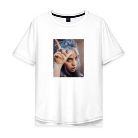 Мужская футболка хлопок Oversize с принтом Билли Айлиш в Курске, 100% хлопок | свободный крой, круглый ворот, “спинка” длиннее передней части | билли айлиш | знаменитость | музыкант | фото