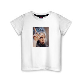 Детская футболка хлопок с принтом Билли Айлиш в Курске, 100% хлопок | круглый вырез горловины, полуприлегающий силуэт, длина до линии бедер | билли айлиш | знаменитость | музыкант | фото