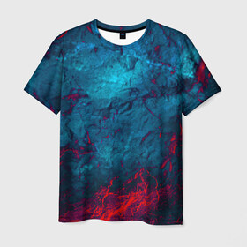 Мужская футболка 3D с принтом Blue & Red в Курске, 100% полиэфир | прямой крой, круглый вырез горловины, длина до линии бедер | black | blood | metal | red | texture | абстракция | камень | краски | красная | красно черное | кровь | лава | метал | текстура | черная