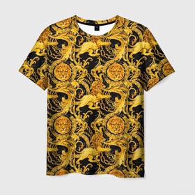 Мужская футболка 3D с принтом львы в Курске, 100% полиэфир | прямой крой, круглый вырез горловины, длина до линии бедер | fashion | luxury | texture | дорогая | дорогой | золото | люкс | паттерн | роскошь | серебро | стиль | стильная | текстура