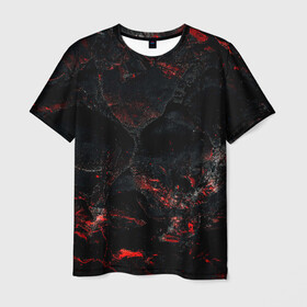 Мужская футболка 3D с принтом Red and Black в Курске, 100% полиэфир | прямой крой, круглый вырез горловины, длина до линии бедер | black | blood | metal | red | texture | абстракция | камень | краски | красная | красно черное | кровь | лава | метал | текстура | черная