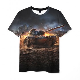 Мужская футболка 3D с принтом ТАНК в Курске, 100% полиэфир | прямой крой, круглый вырез горловины, длина до линии бедер | game | tank | war | боевой танк | война | выстрел | дым | игра | искры | огонь | пламя | танк | танкист | техника