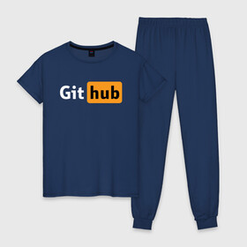 Женская пижама хлопок с принтом Git Hub в Курске, 100% хлопок | брюки и футболка прямого кроя, без карманов, на брюках мягкая резинка на поясе и по низу штанин | git hub | github | it | кодинг