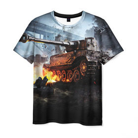 Мужская футболка 3D с принтом ТАНК в Курске, 100% полиэфир | прямой крой, круглый вырез горловины, длина до линии бедер | game | tank | war | боевой танк | война | выстрел | дым | игра | искры | огонь | пламя | танк | танкист | техника
