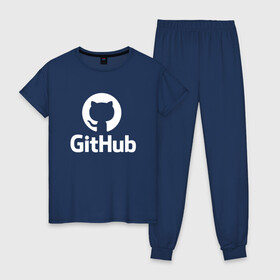Женская пижама хлопок с принтом GitHub в Курске, 100% хлопок | брюки и футболка прямого кроя, без карманов, на брюках мягкая резинка на поясе и по низу штанин | git hub | github | it | кодинг | программист