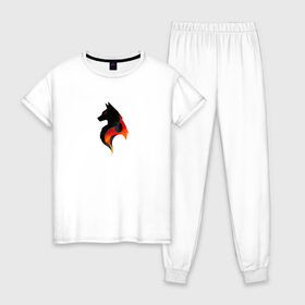 Женская пижама хлопок с принтом Лис в Курске, 100% хлопок | брюки и футболка прямого кроя, без карманов, на брюках мягкая резинка на поясе и по низу штанин | лис | лиса | минимализм