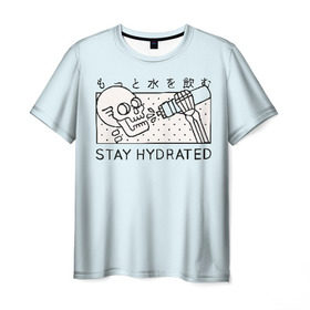 Мужская футболка 3D с принтом STAY HYDRATED в Курске, 100% полиэфир | прямой крой, круглый вырез горловины, длина до линии бедер | Тематика изображения на принте: death | japan | skeleton | sport | vegan | water | yoga | веган | вегетарианство | вода | йога | скелет | спорт | хэллоуин | череп | япония