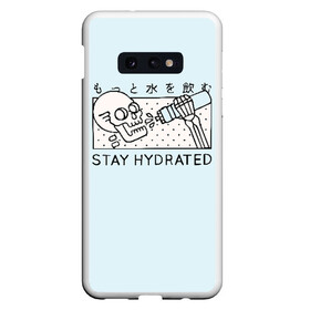 Чехол для Samsung S10E с принтом STAY HYDRATED в Курске, Силикон | Область печати: задняя сторона чехла, без боковых панелей | death | japan | skeleton | sport | vegan | water | yoga | веган | вегетарианство | вода | йога | скелет | спорт | хэллоуин | череп | япония