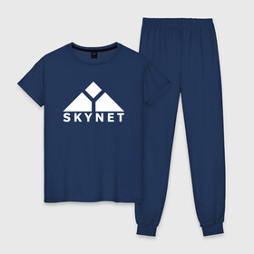Женская пижама хлопок с принтом Skynet в Курске, 100% хлопок | брюки и футболка прямого кроя, без карманов, на брюках мягкая резинка на поясе и по низу штанин | skynet | скайнет | терминатор