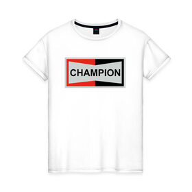Женская футболка хлопок с принтом Champion в Курске, 100% хлопок | прямой крой, круглый вырез горловины, длина до линии бедер, слегка спущенное плечо | champion | однажды в голливуде | чемпион