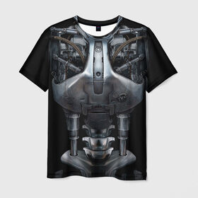 Мужская футболка 3D с принтом Терминатор т-800 в Курске, 100% полиэфир | прямой крой, круглый вырез горловины, длина до линии бедер | броня | железный | костюм | машина | механизм | робот | скелет | скилет | сталь | стальной | т800 | терминатор
